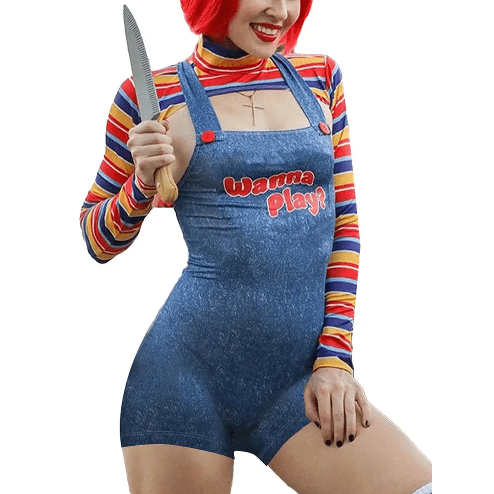 Chucky Doll Inspired Adult Onesie Cosplay Costume Set - Cosparty