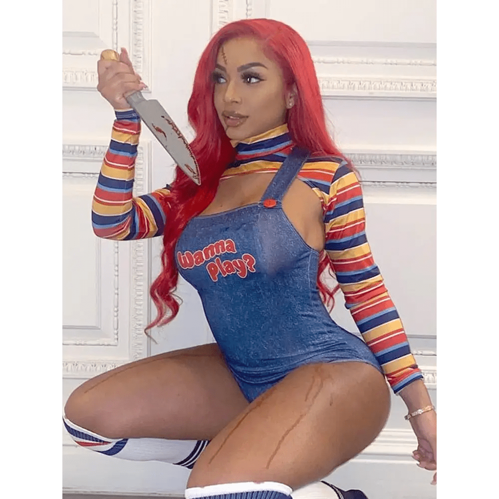 Chucky Doll Inspired Adult Onesie Cosplay Costume Set - Cosparty