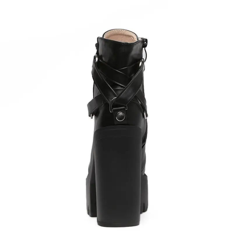 Chunky Biker Ankle Boots in High - Quality Vegan Leather - Cosparty