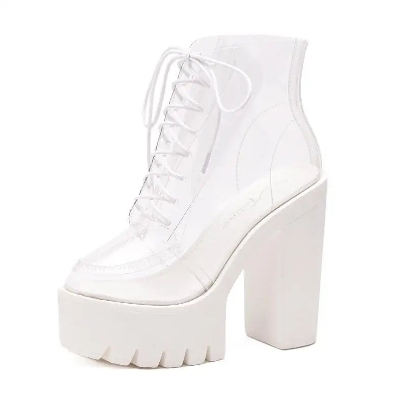 Chunky Square - Heeled Baby Doll Ankle Boots with Clear TPU Upper - Cosparty