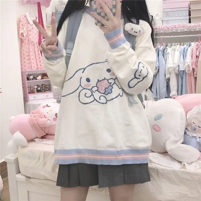 Cinnamoroll Blue and White Pullover Crewneck Hoodie - Cosparty