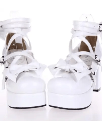 Classic Strappy Wrap - Around Ankle Lolita Shoes with Block Heel - Cosparty