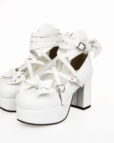 Classic Strappy Wrap - Around Ankle Lolita Shoes with Block Heel - Cosparty