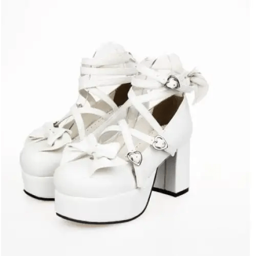 Classic Strappy Wrap - Around Ankle Lolita Shoes with Block Heel - Cosparty