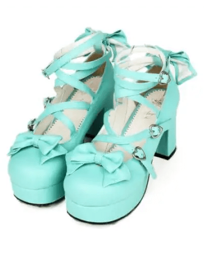 Classic Strappy Wrap - Around Ankle Lolita Shoes with Block Heel - Cosparty