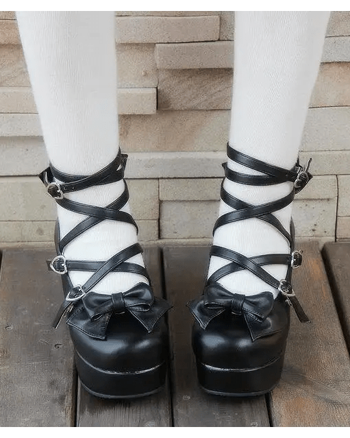 Classic Strappy Wrap - Around Ankle Lolita Shoes with Block Heel - Cosparty