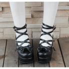 Classic Strappy Wrap - Around Ankle Lolita Shoes with Block Heel - Cosparty