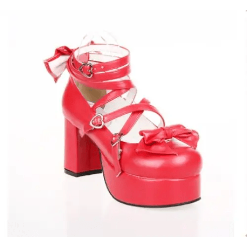 Classic Strappy Wrap - Around Ankle Lolita Shoes with Block Heel - Cosparty