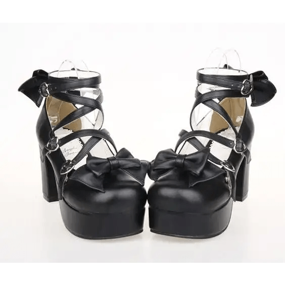 Classic Strappy Wrap - Around Ankle Lolita Shoes with Block Heel - Cosparty