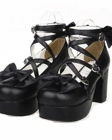 Classic Strappy Wrap - Around Ankle Lolita Shoes with Block Heel - Cosparty