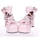 Classic Strappy Wrap - Around Ankle Lolita Shoes with Block Heel - Cosparty