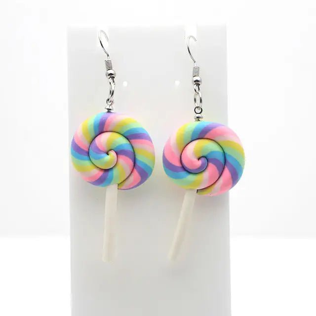 Colorful Polymer Clay Lollipop Rainbow Earrings and Pendant Necklace - Cosparty