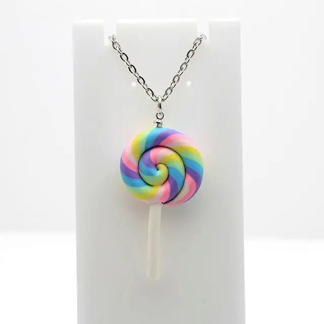 Colorful Polymer Clay Lollipop Rainbow Earrings and Pendant Necklace - Cosparty