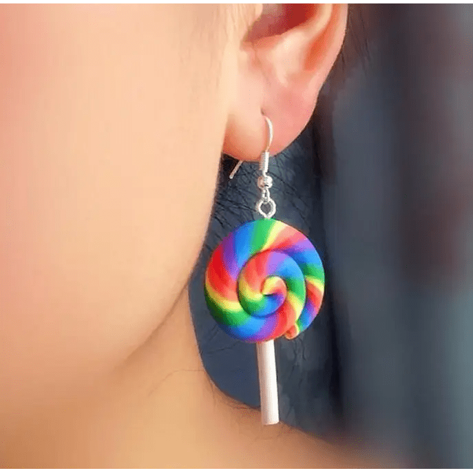 Colorful Polymer Clay Lollipop Rainbow Earrings and Pendant Necklace - Cosparty