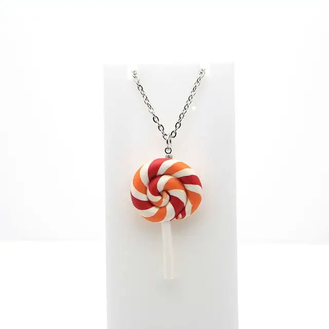 Colorful Polymer Clay Lollipop Rainbow Earrings and Pendant Necklace - Cosparty