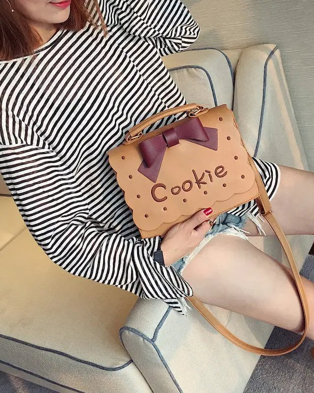 Cookie Biscuit - Shaped Handbag with Quality Gold Hardware and Embroidery - Cosparty