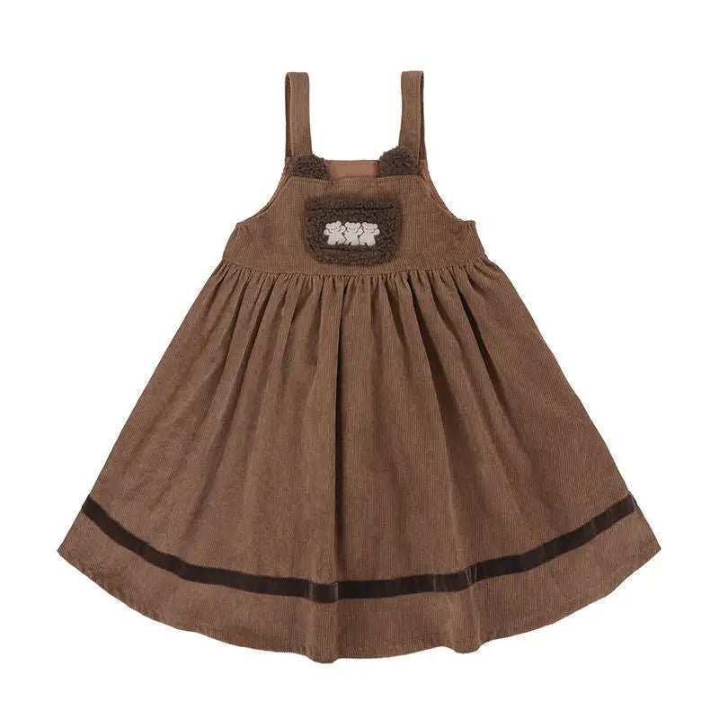 Corduroy Teddy Overall Dress in Brown or Polkadot Print - Cosparty