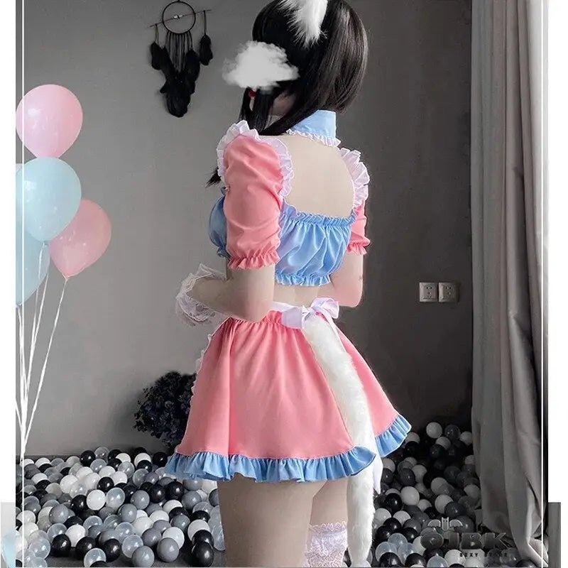 Cotton Candy Inspired Ruffled Maid Cosplay Set for Kawaii Fashion - Cosparty