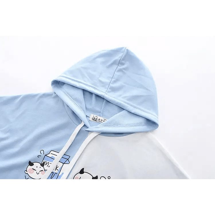 Cow's Milk Hoodie with Sailor Collar in Blue or Pink - Cosparty