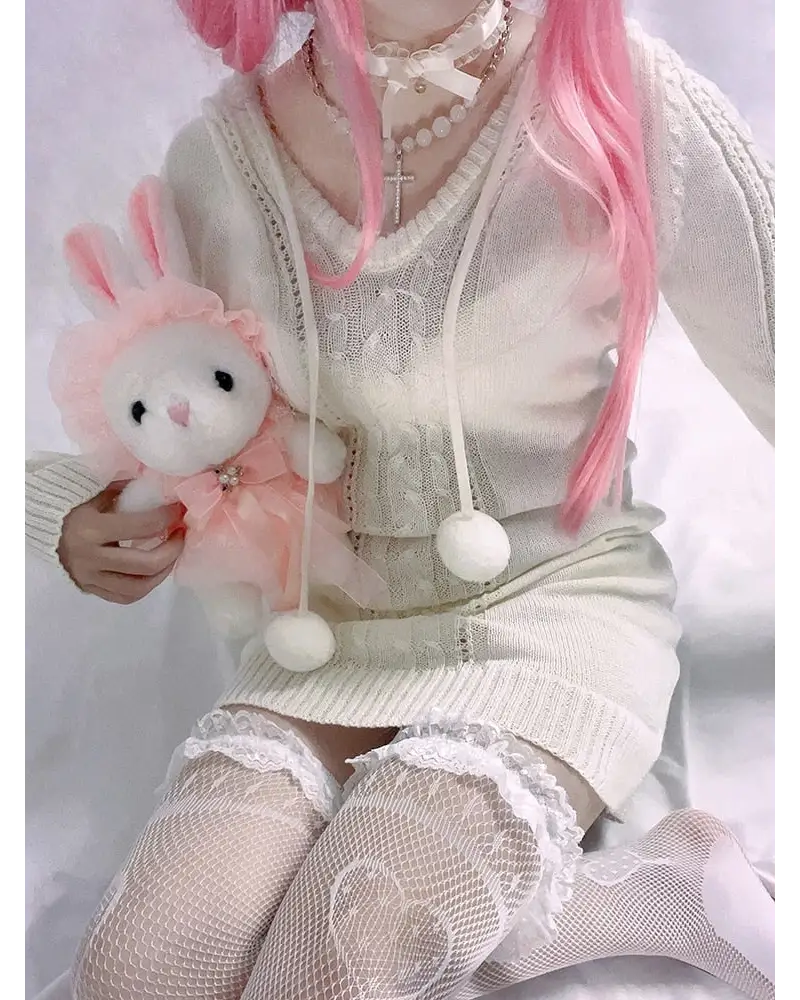 Cozy Knit Sweater Dress - coquette, dollette, fae, faecore, fairycore Cosparty