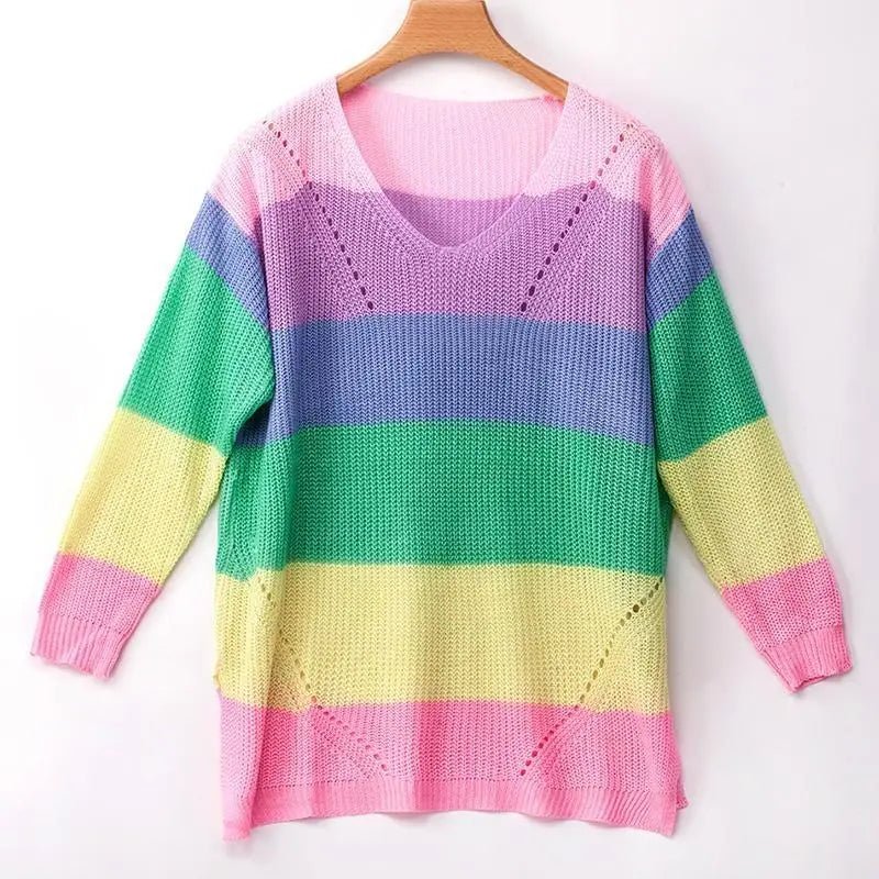 Cozy Long Sleeve Sweater Dress in Bright Rainbow Colors Org Instock - Cosparty