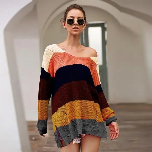 Cozy Long Sleeve Sweater Dress in Bright Rainbow Colors Org Instock - Cosparty
