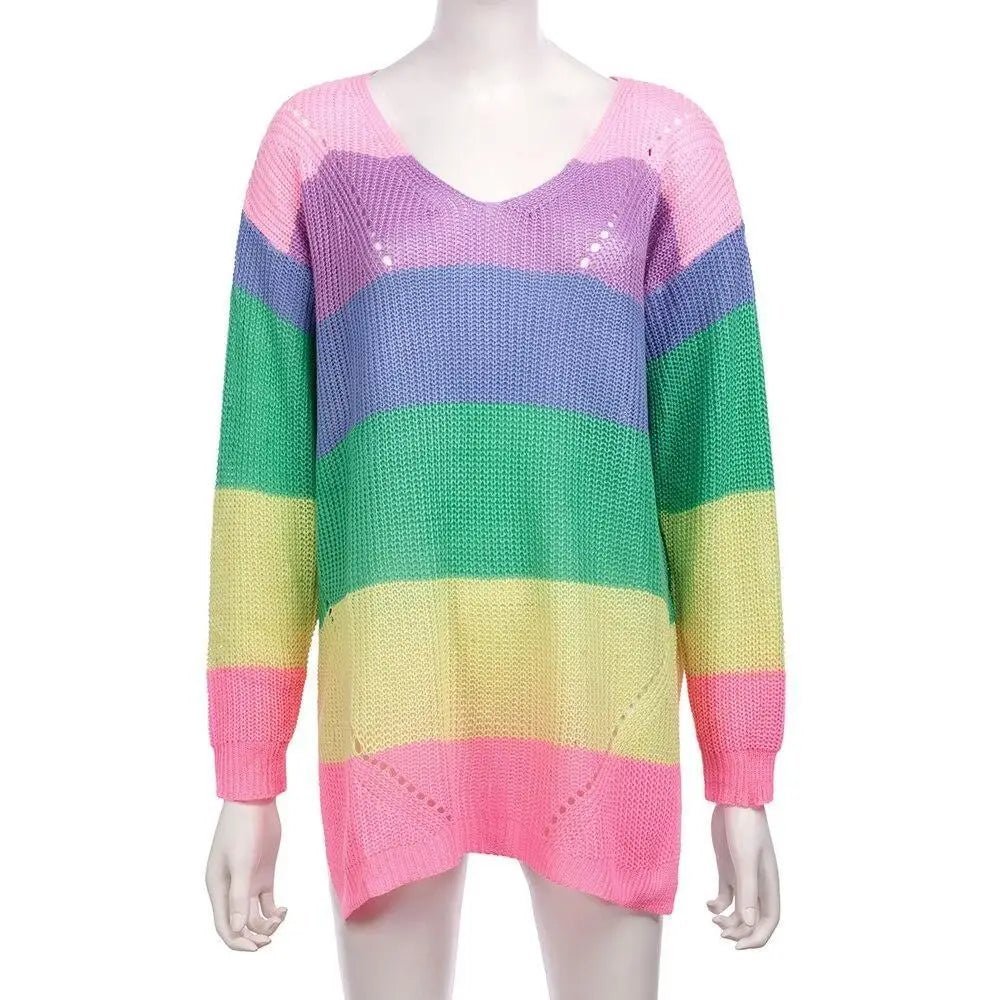 Cozy Long Sleeve Sweater Dress in Bright Rainbow Colors Org Instock - Cosparty
