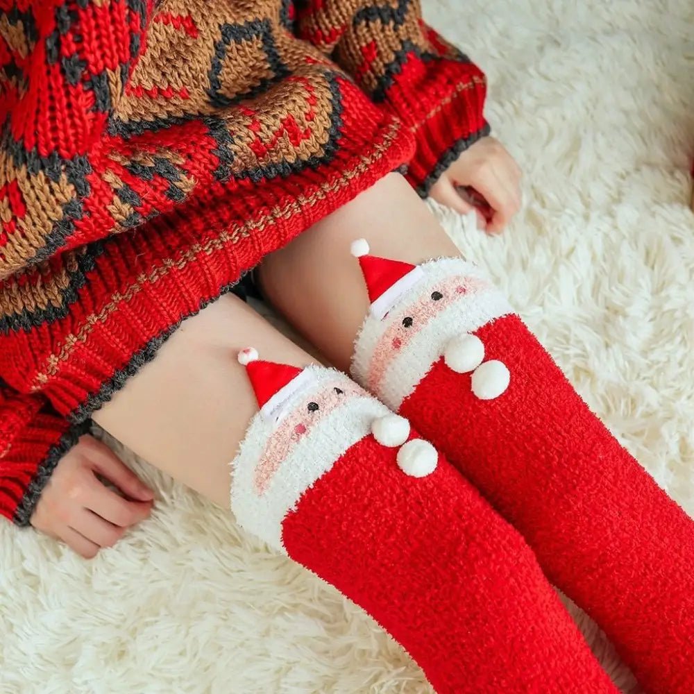 Cozy Red Santa Thigh High Stockings for Everyone - Cosparty