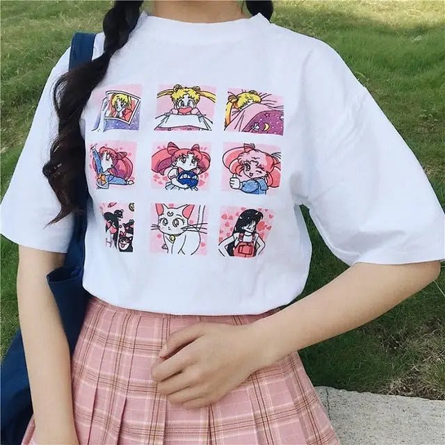 Cozy Retro Magical Girls T-Shirt with Pastel Aesthetic - Cosparty