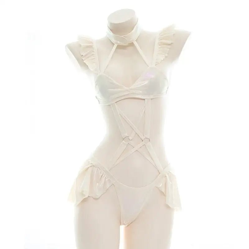 Cream - Colored Harness Lingerie Set for Kawaii and Kinky Fashion - Cosparty