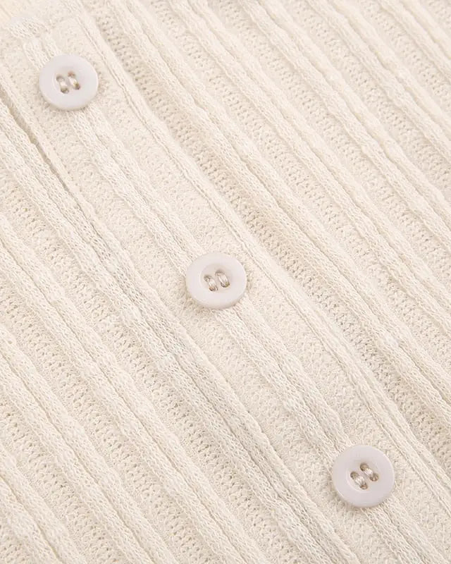 Cream Knit Cropped Sweater in Striped Cable Knit Fabric - sweater