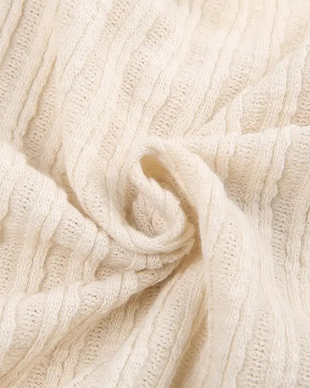 Cream Knit Cropped Sweater in Striped Cable Knit Fabric - sweater