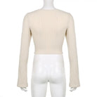 Cream Knit Cropped Sweater in Striped Cable Knit Fabric - sweater