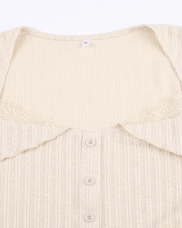 Cream Knit Cropped Sweater in Striped Cable Knit Fabric - sweater