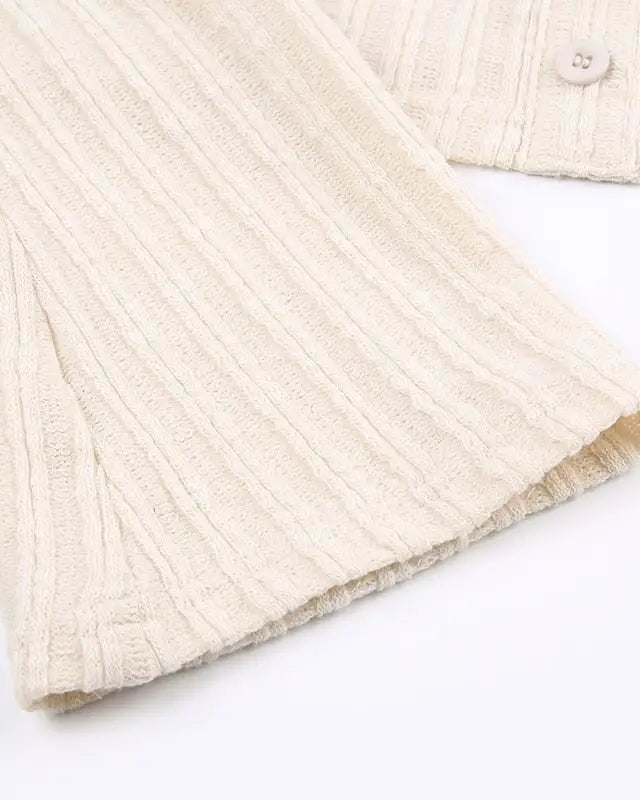 Cream Knit Cropped Sweater in Striped Cable Knit Fabric - Cosparty