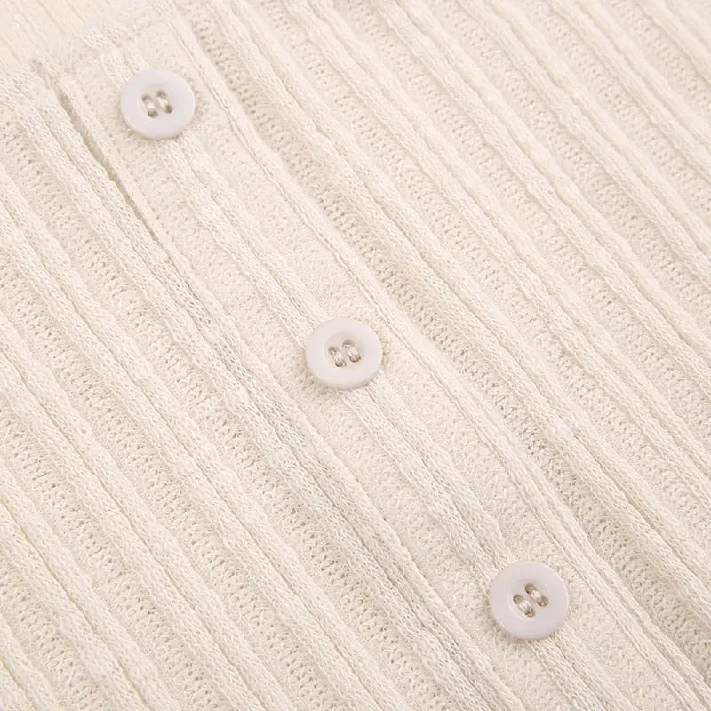 Cream Knit Cropped Sweater in Striped Cable Knit Fabric - Cosparty