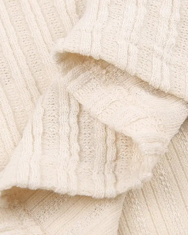 Cream Knit Cropped Sweater in Striped Cable Knit Fabric - Cosparty