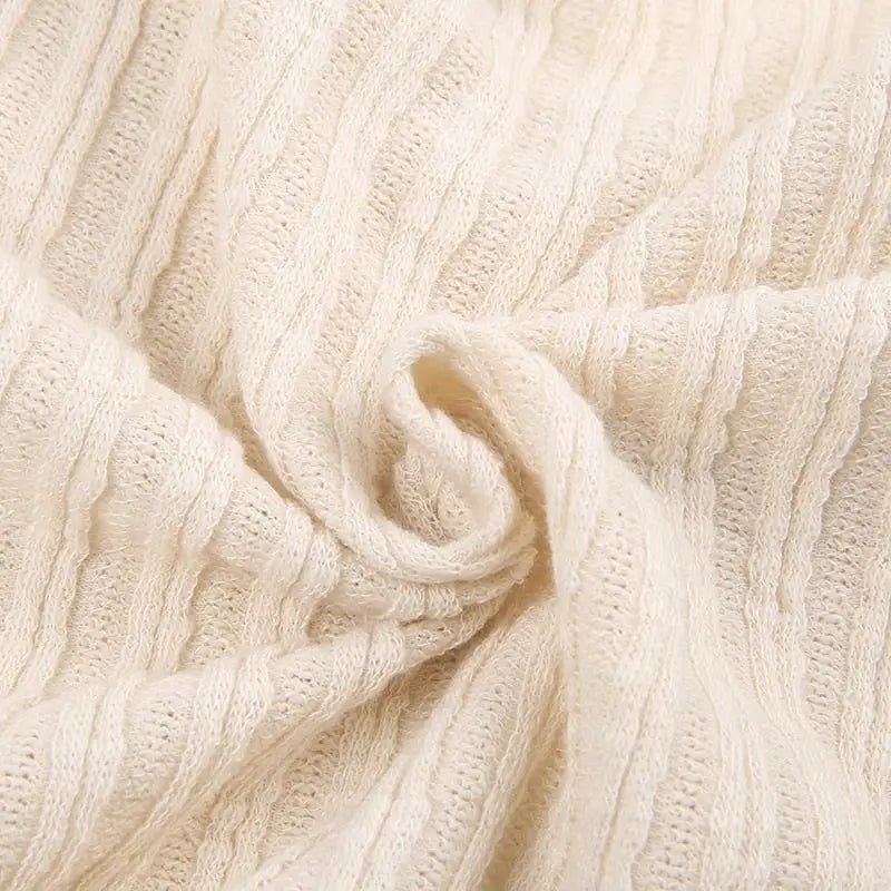 Cream Knit Cropped Sweater in Striped Cable Knit Fabric - Cosparty