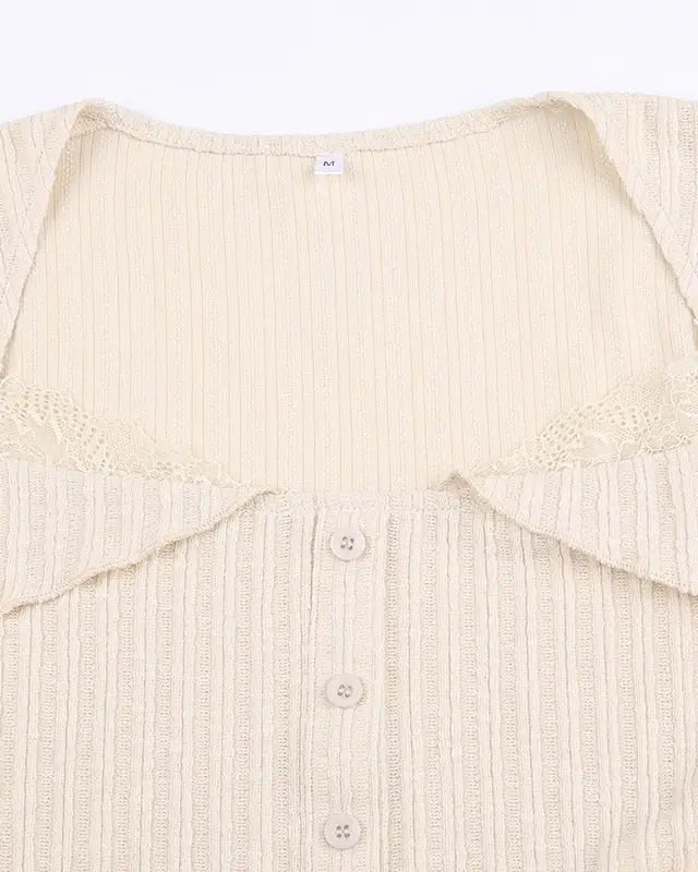 Cream Knit Cropped Sweater in Striped Cable Knit Fabric - Cosparty