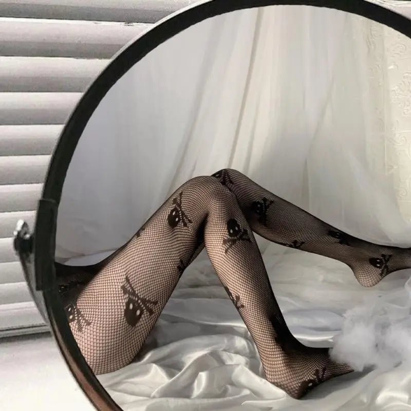 Creepy Cute Skull and Crossbone Fishnet Tights for Halloween - Cosparty