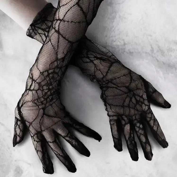 Creepy Cute Spider Web Fishnet Gloves for Gothic Styling - Cosparty