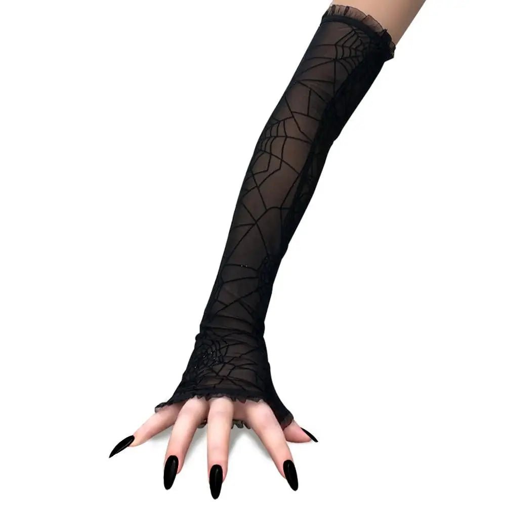 Creepy Cute Spider Web Fishnet Gloves for Gothic Styling - Cosparty