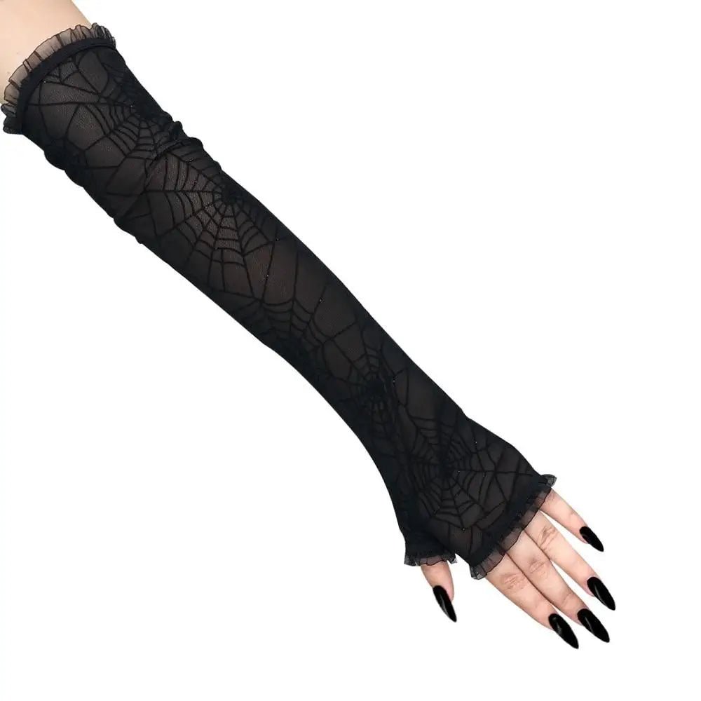Creepy Cute Spider Web Fishnet Gloves for Gothic Styling - Cosparty