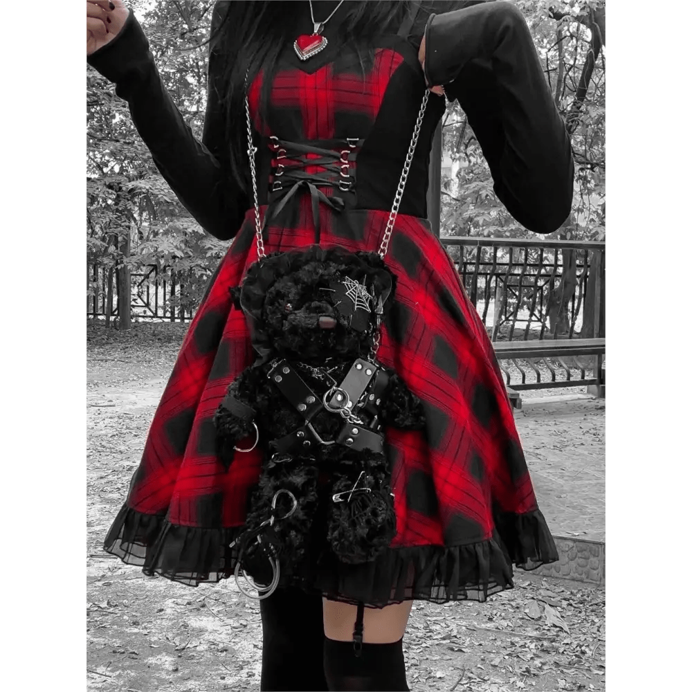 Creepy Cute Teddy Bear Messenger Bag in Gothic Style - Cosparty