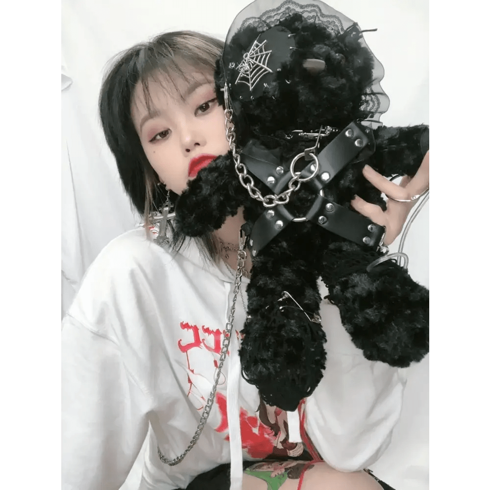 Creepy Cute Teddy Bear Messenger Bag in Gothic Style - Cosparty