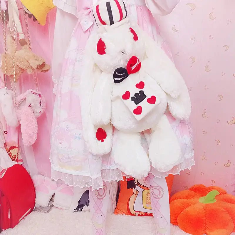 Creepy Cute White Rabbit Plush Bun Backpack for Gothic Fashion - Cosparty