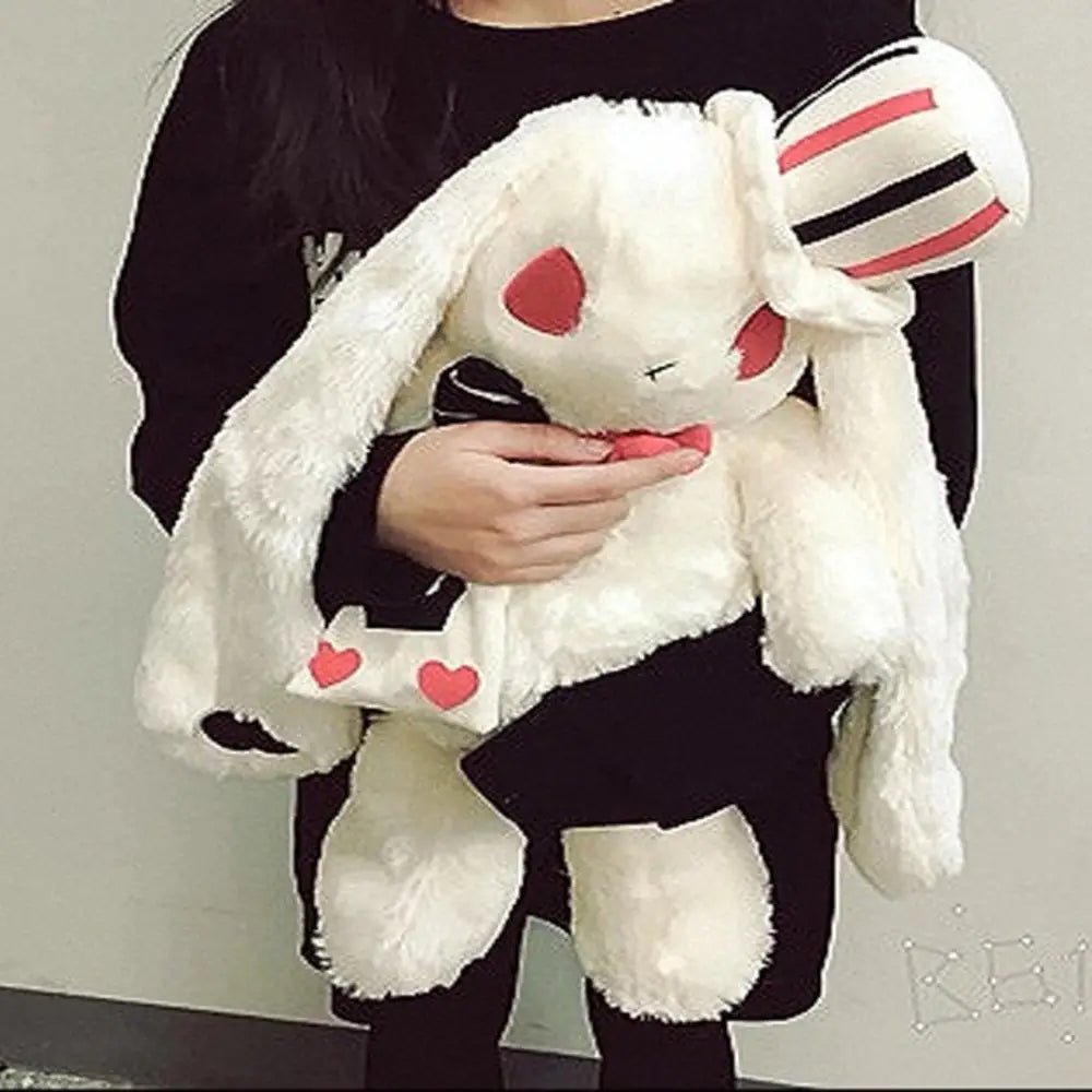 Creepy Cute White Rabbit Plush Bun Backpack for Gothic Fashion - Cosparty