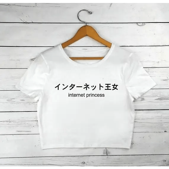 Cropped Kawaii Belly Shirt in Black or White for Internet Princesses - Cosparty