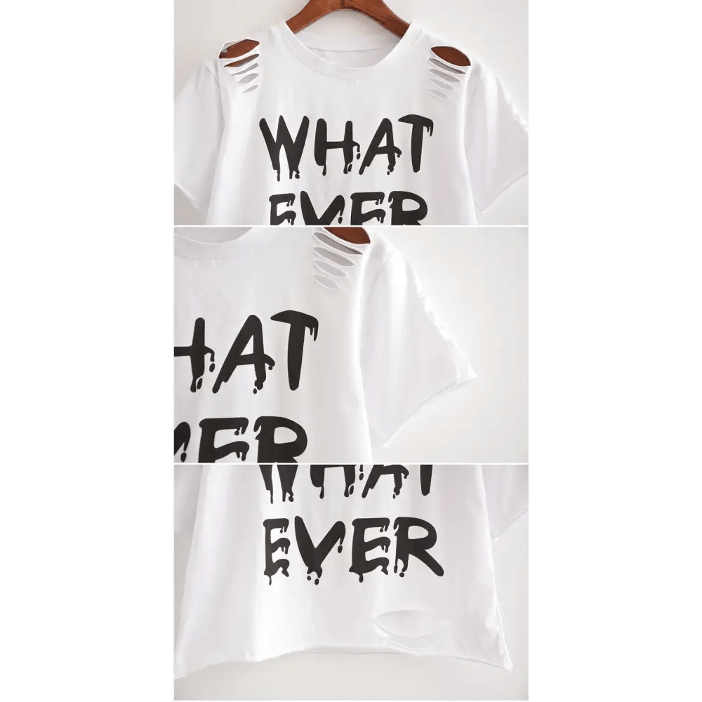 Cropped Punk Rock T-Shirt with Bold WHAT EVER Statement - Cosparty