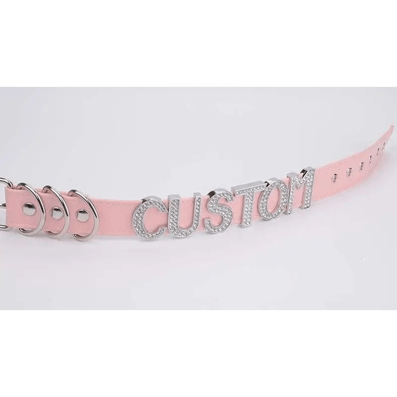 Customizable Vegan Leather Rhinestone Choker Necklace - Cosparty